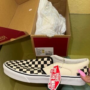 Vans Men's Checkerboard Slip-On Shoes - Black and White size 10.5